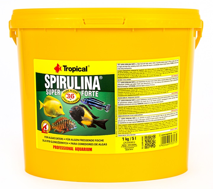 Tropical Super Spirulina Forte 36% - Alimento Vegetale in Scaglie per Pesci con Elevate Esigenze Nutrizionali - 1 kg