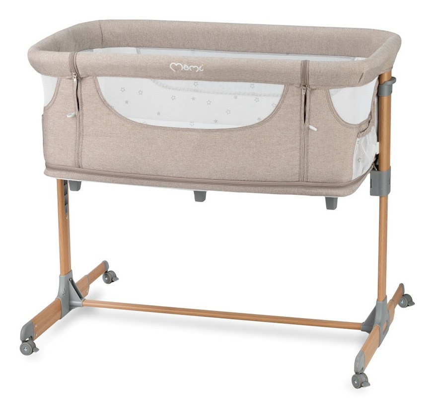 MoMi Lettino Multifunzionale Smart Bed 4-in-1 Beige - Lettino Co-Sleeping, Da Viaggio e Box con Altezza Regolabile a 5 Livelli
