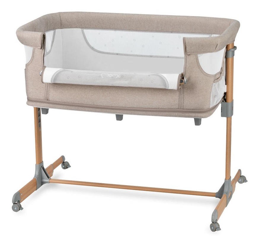 MoMi Lettino Multifunzionale Smart Bed 4-in-1 Beige - Lettino Co-Sleeping, Da Viaggio e Box con Altezza Regolabile a 5 Livelli