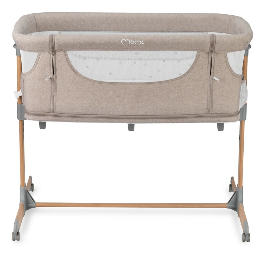 MoMi Lettino Multifunzionale Smart Bed 4-in-1 Beige - Lettino Co-Sleeping, Da Viaggio e Box con Altezza Regolabile a 5 Livelli