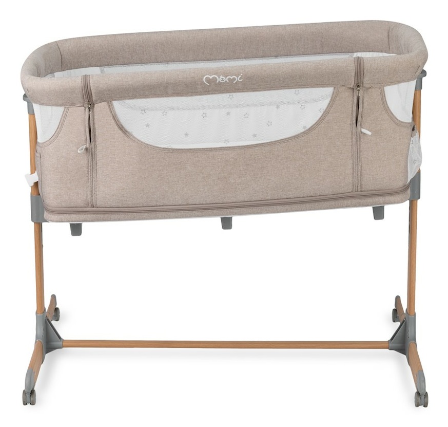 MoMi Lettino Multifunzionale Smart Bed 4-in-1 Beige - Lettino Co-Sleeping, Da Viaggio e Box con Altezza Regolabile a 5 Livelli