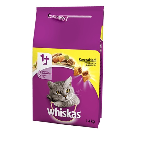 Whiskas Cibo Secco per Gatti 1 con Pollo - 14 kg, Crocchette Ricche di Nutrienti e Vitamine
