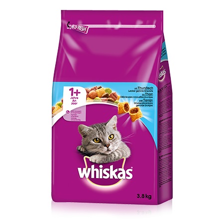 Whiskas Adult 1 Cibo Secco per Gatti con Tonno - 3,8 kg, Alimento Completo e Bilanciato con Zinco e Vitamine