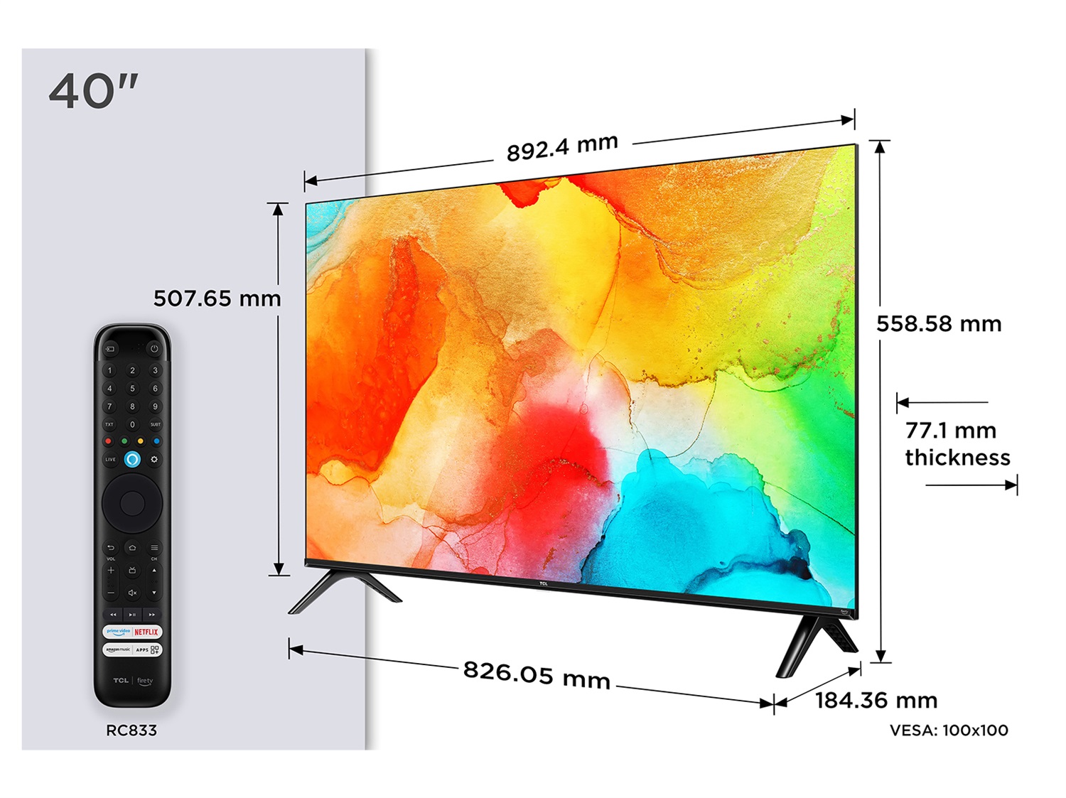 TCL SF560 Smart TV QLED FHD 40'' 40SF560, Dolby Audio, HDR10, Fire TV, 101,6 cm, 1920 x 1080 Pixel, Design Metallico, Senza Cornice