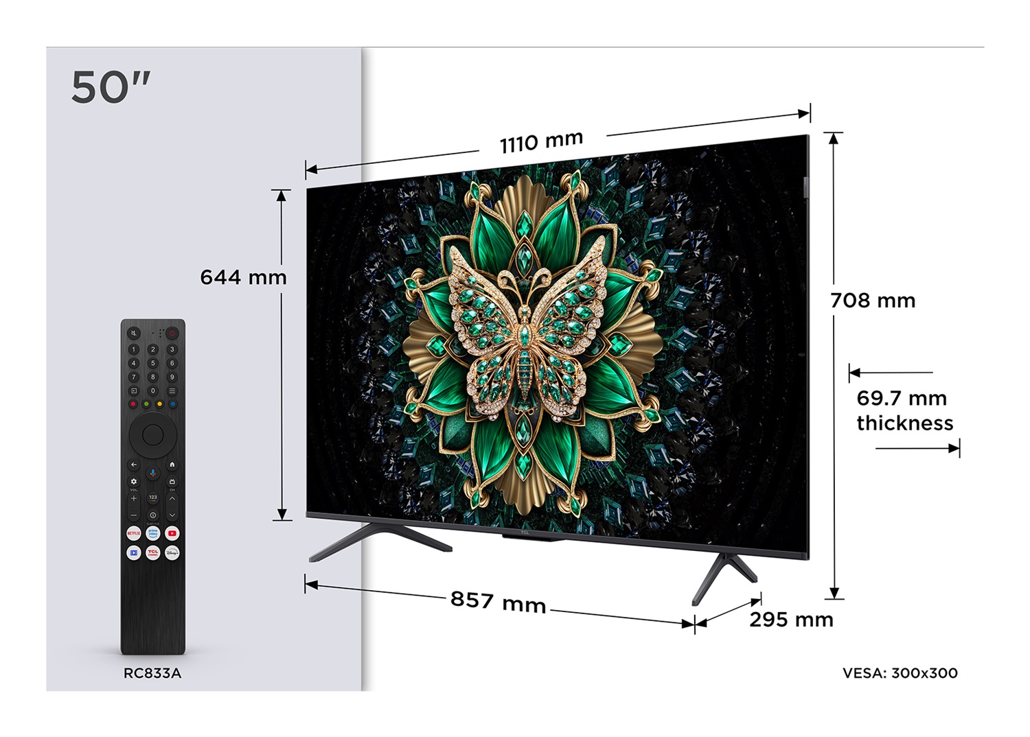 TCL 50C6K Smart TV QD-MiniLED 4K 50'' - 144Hz, Audio Onkyo 2.1, Dolby Vision IQ & Atmos, Google TV