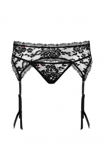 Obsessive Catia Set di Lingerie Nero in Pizzo con Reggicalze e Perizoma - Taglie S/M e L/XL