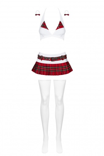 Obsessive Schooly Costume da Studentessa Sexy 5 Pezzi - Set Lingerie Rosso e Bianco in Elastan e Poliestere