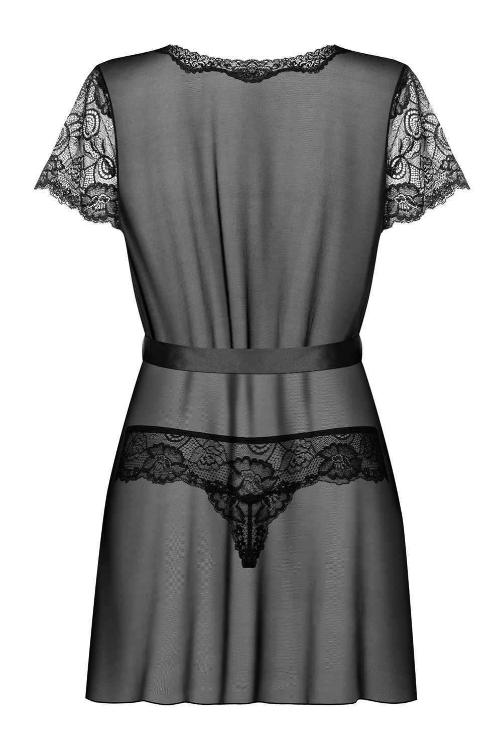 Obsessive Alluria Vestaglia in Pizzo Nero S/M con Perizoma - Trasparente e Sensuale