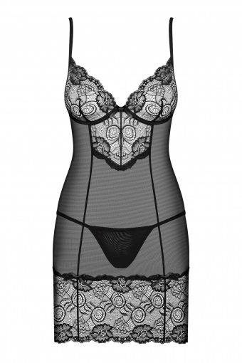 Obsessive Chemise Alluria con Pizzo e Perizoma Nero - L/XL