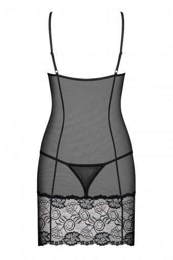 Obsessive Chemise Alluria con Pizzo e Perizoma Nero - L/XL