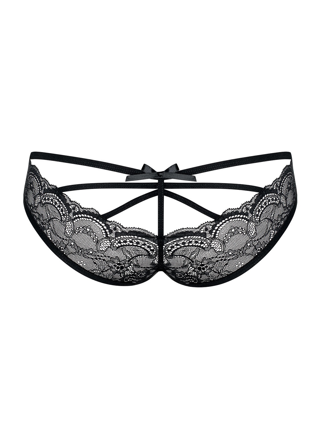 Obsessive Frivolla Slip in Pizzo Nero con Motivo Floreale e Tagli sul Retro - S/M