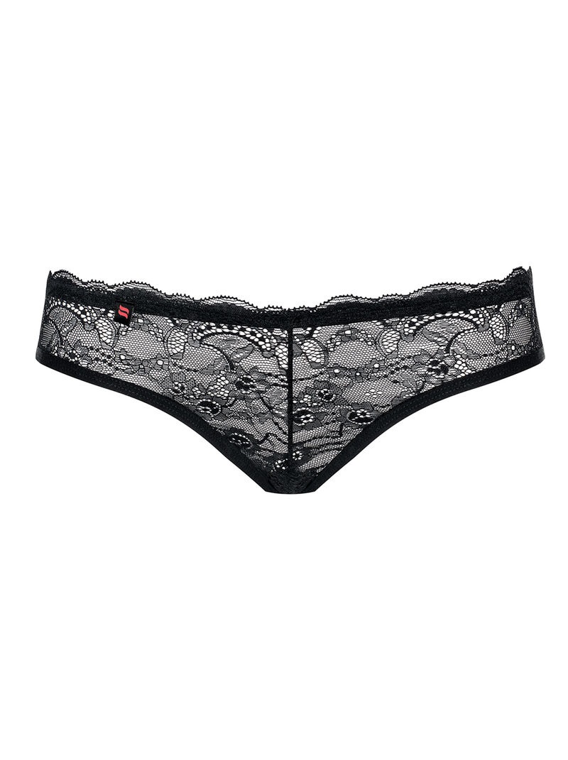 Obsessive Frivolla Slip in Pizzo Nero con Motivo Floreale e Tagli sul Retro - S/M