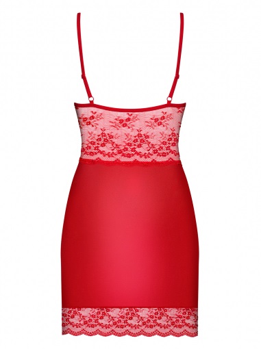 Obsessive Lovica Babydoll e Chemise Rossa con Pizzo Trasparente e Perizoma - Tessuto Morbido e Lucido