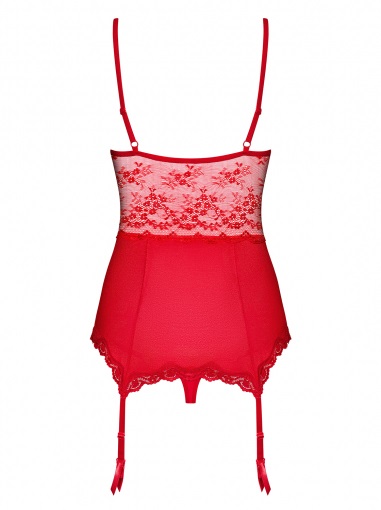 Obsessive Lovica Set di Lingerie Sexy Rosso con Corsetto, Tanga e Porta Calze in Elastan e Poliammide