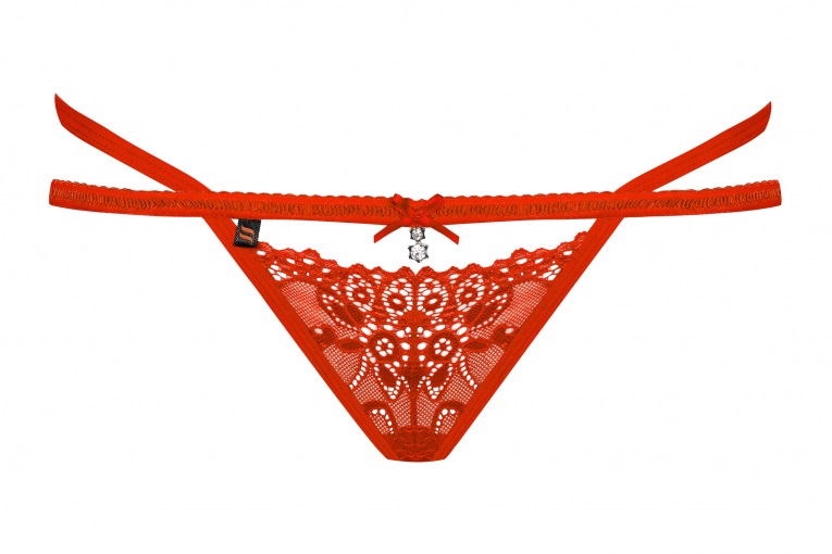 Obsessive 838-THO-3 Perizoma Sexy in Pizzo Rosso S/M con Doppie Stringhe e Fiocco Decorativo