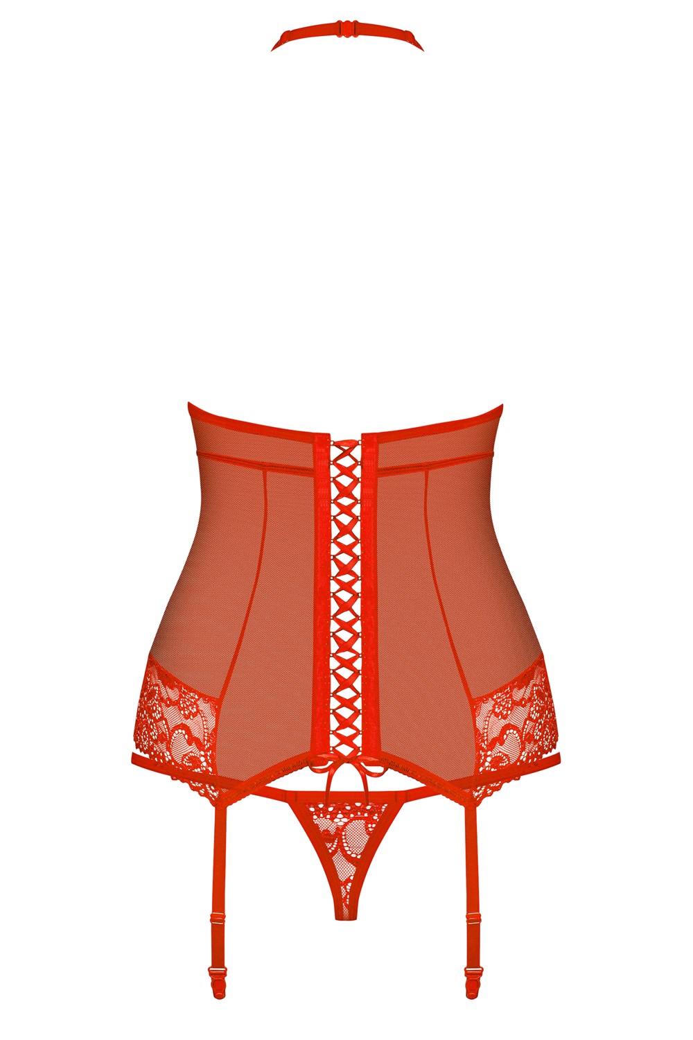 Obsessive 838-COR-3 Corsetto Rosso S/M con Reggicalze e Perizoma Incluso - Intimo Seducente e Sexy