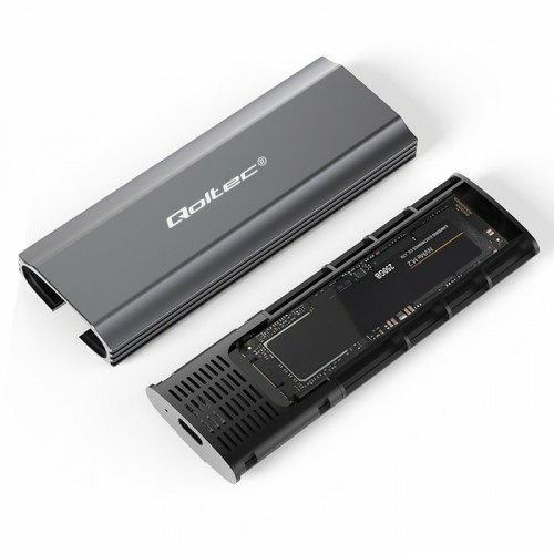 Qoltec Custodia Esterna per SSD M.2 - Compatibile con SATA e NVMe, USB C, Grigia