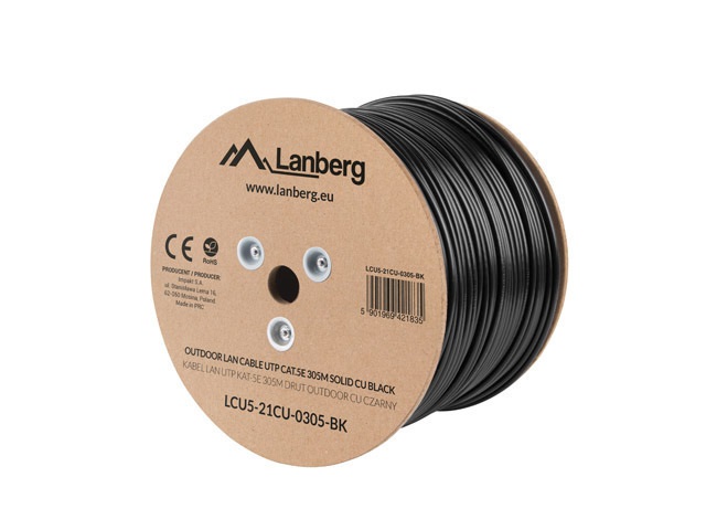 Lanberg LCU5-21CU-0305-BK Cavo di Rete Nero 305 m Cat5e U/UTP
