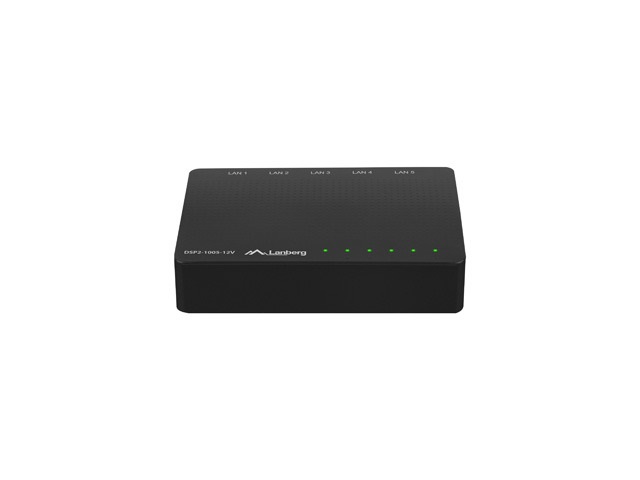 Lanberg DSP2-1005-12V Switch di Rete Non Gestito Gigabit Ethernet 5 Porte RJ-45 1000 Mbps Nero
