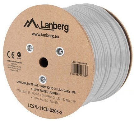 Lanberg Cavo di Rete Cat7 S/FTP Bianco 305 m - Rame Solido, LSZH CPR, Frequenza 100 MHz