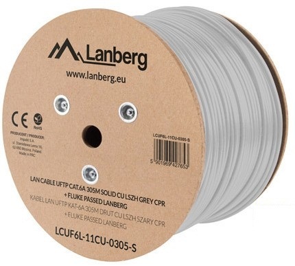 Lanberg LCUF6L-11CU-0305-S Cavo di Rete Rigido Grigio 305 m Cat6a U/FTP (STP) - Velocità 10000 Mbit/s