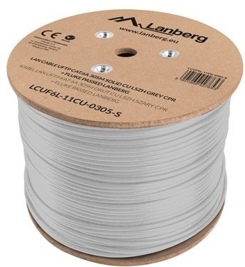 Lanberg LCUF6L-11CU-0305-S Cavo di Rete Rigido Grigio 305 m Cat6a U/FTP (STP) - Velocità 10000 Mbit/s