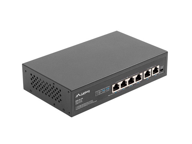Lanberg RSFE-4P-2FE-60 Switch di rete Non gestito Fast Ethernet (10/100) con 6 porte, Supporto Power over Ethernet (PoE), Montaggio Rack 1U