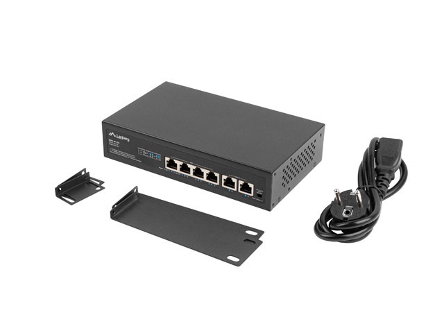 Lanberg RSFE-4P-2FE-60 Switch di rete Non gestito Fast Ethernet (10/100) con 6 porte, Supporto Power over Ethernet (PoE), Montaggio Rack 1U