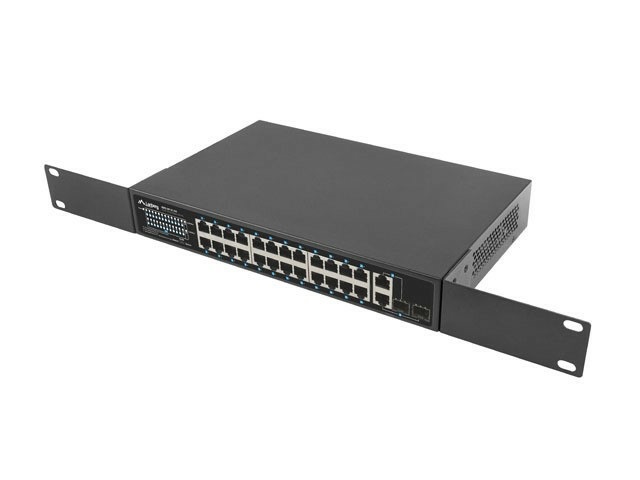 Lanberg RSFE-24P-2C-360 Switch di Rete Non Gestito Gigabit Ethernet 24 Porte 100MB 2 Porte Combo con Supporto Power over Ethernet (PoE ) 1U Nero