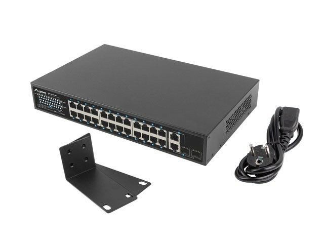 Lanberg RSFE-24P-2C-360 Switch di Rete Non Gestito Gigabit Ethernet 24 Porte 100MB 2 Porte Combo con Supporto Power over Ethernet (PoE ) 1U Nero