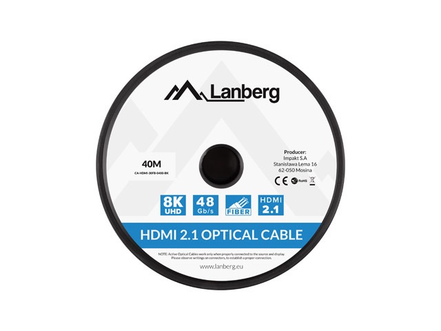 Lanberg CA-HDMI-30FB-0400-BK Cavo HDMI 40 m Tipo A (Standard) Nero 48 Gbit/s