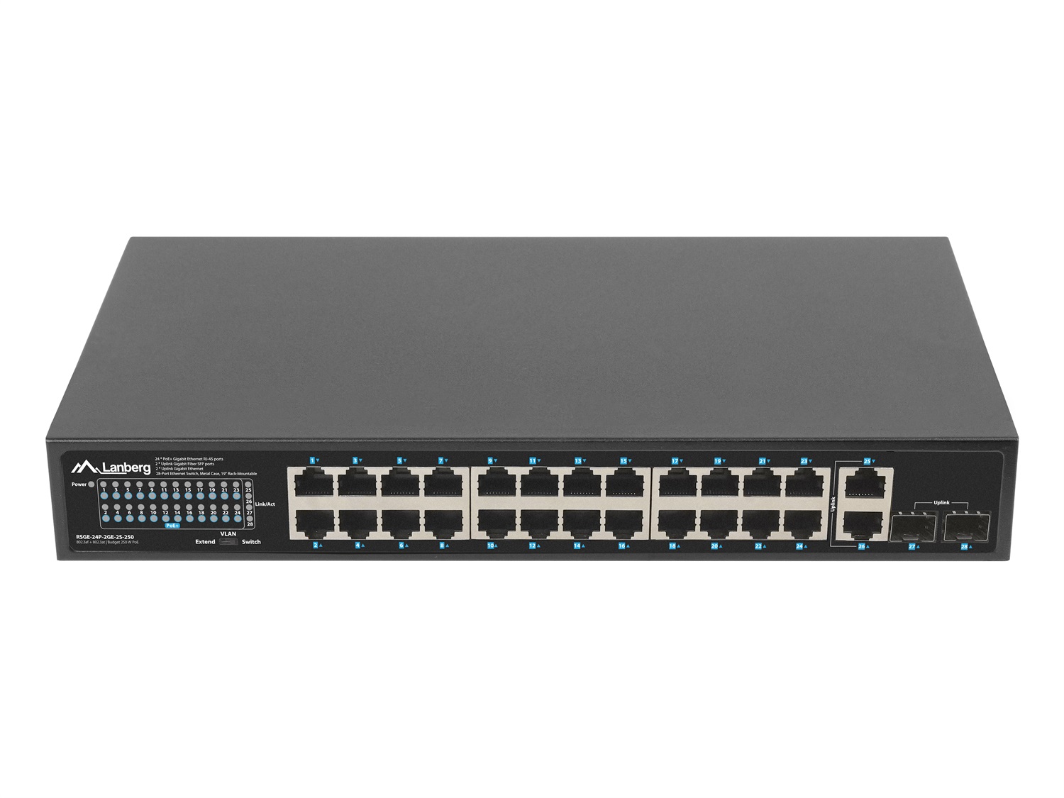 Lanberg RSGE-24P-2GE-2S-250 Switch di Rete Non Gestito 24 Porte Ethernet 1GB POE 2 SFP Rack 19