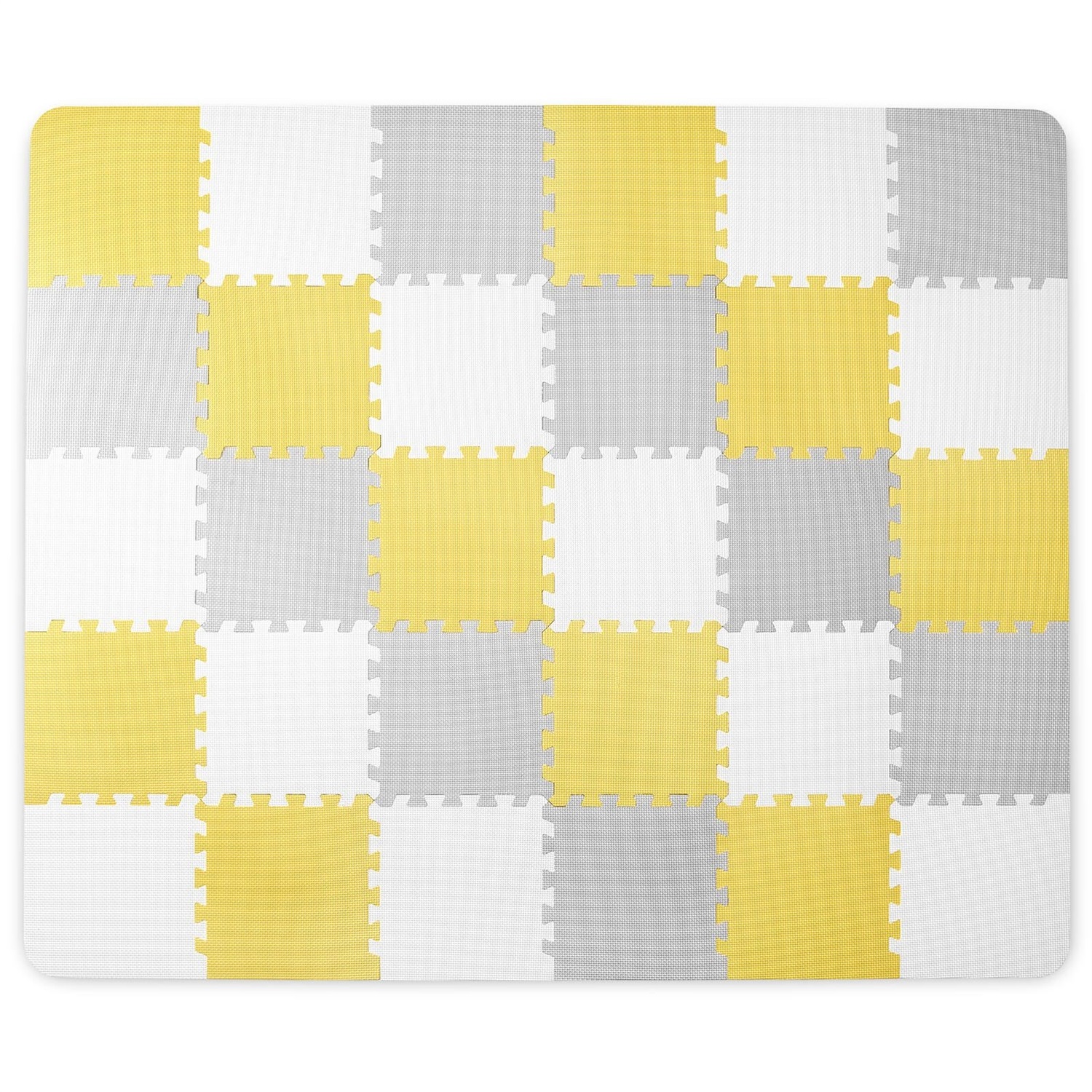 Kinderkraft LUNO Palestrina Interattiva - Tappetino Puzzle Morbido in Schiuma Giallo, Include 30 Pezzi, Educativo e Multifunzionale per Bambini da Neonati