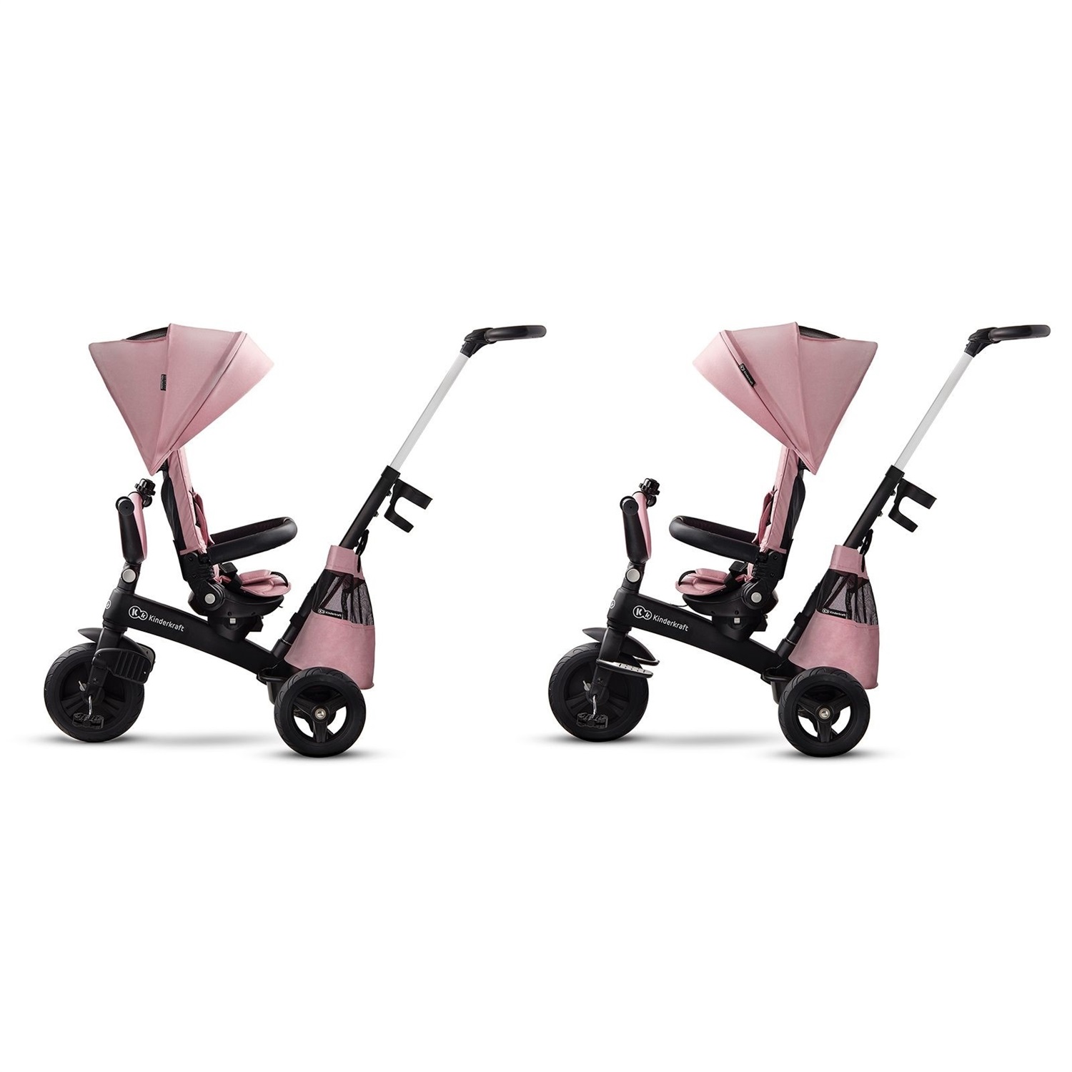 Kinderkraft Triciclo Evolutivo EASYTWIST Rosa - Da 9 Mesi a 5 Anni con Maniglione e Sedile Girevole CLICK&TWIST