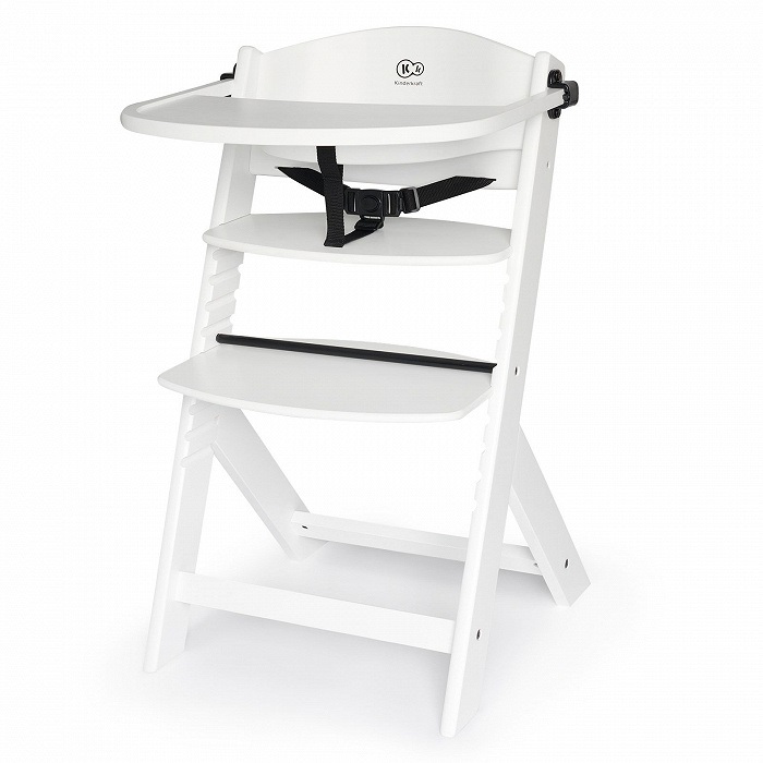 Kinderkraft Seggiolone Pappa ENOCK in Legno Bianco - Evolutivo, Multifunzionale, Altezza Regolabile, da 6 Mesi a 10 Anni