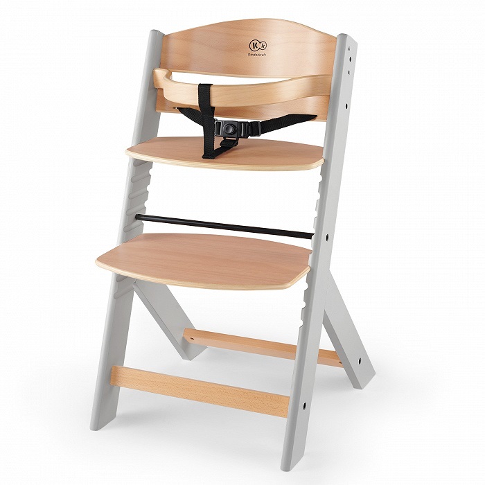 Kinderkraft Seggiolone Pappa ENOCK in Legno Grigio - Evolutivo, Multifunzionale, da 6 Mesi a 10 Anni, Sedile Regolabile e Vassoio Rimovibile