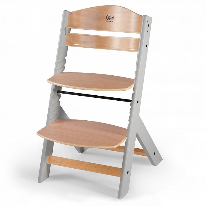 Kinderkraft Seggiolone Pappa ENOCK in Legno Grigio - Evolutivo, Multifunzionale, da 6 Mesi a 10 Anni, Sedile Regolabile e Vassoio Rimovibile