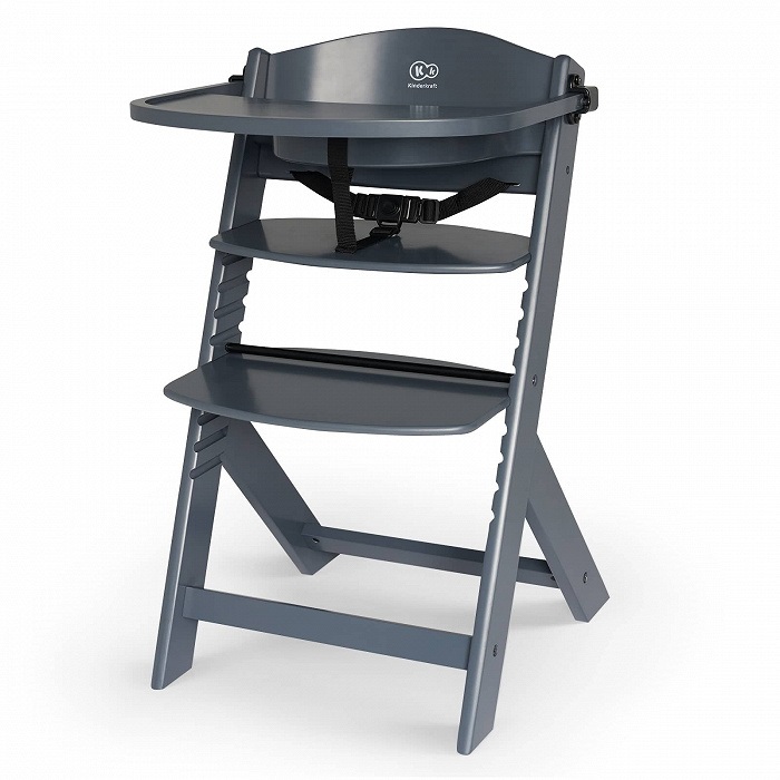 Kinderkraft Seggiolone Pappa ENOCK in Legno Grigio - Evolutivo, Multifunzionale, Altezza Regolabile, da 6 Mesi a 10 Anni