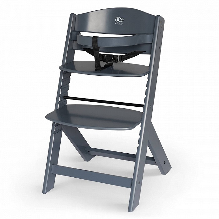 Kinderkraft Seggiolone Pappa ENOCK in Legno Grigio - Evolutivo, Multifunzionale, Altezza Regolabile, da 6 Mesi a 10 Anni