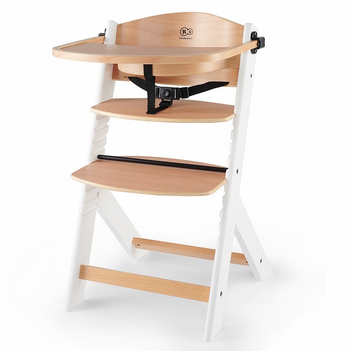 Kinderkraft ENOCK Seggiolone Pappa in Legno Bianco con Cuscino, Evolutivo e Multifunzionale, Sedia Ergonomica Altezza Regolabile, dai 6 Mesi ai 10 Anni