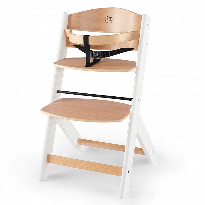 Kinderkraft ENOCK Seggiolone Pappa in Legno Bianco con Cuscino, Evolutivo e Multifunzionale, Sedia Ergonomica Altezza Regolabile, dai 6 Mesi ai 10 Anni