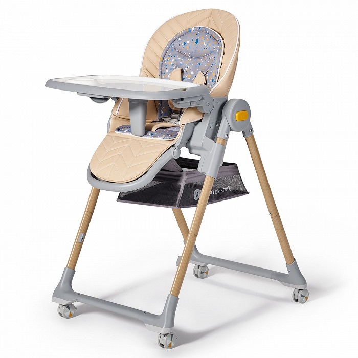 Kinderkraft LASTREE Seggiolone Pappa Reclinabile 2 in 1 con Sdraietta, Altezza Regolabile, Barra dei Giochi, Beige