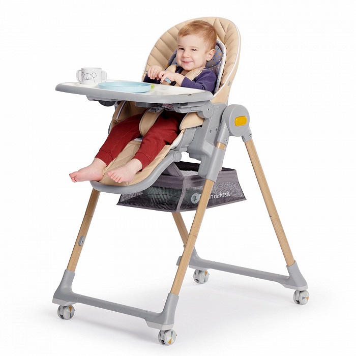 Kinderkraft LASTREE Seggiolone Pappa Reclinabile 2 in 1 con Sdraietta, Altezza Regolabile, Barra dei Giochi, Beige