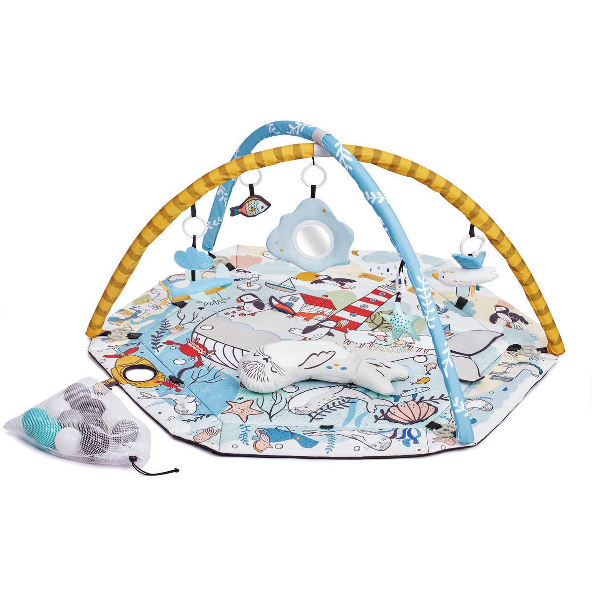 Kinderkraft SMARTPLAY SEA Tappetino da Gioco Educativo 2 in 1 con Palline Colorate e Pupazzi di Peluche