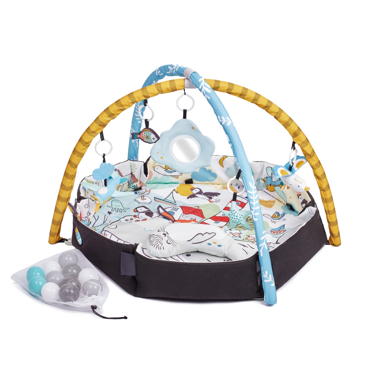 Kinderkraft SMARTPLAY SEA Tappetino da Gioco Educativo 2 in 1 con Palline Colorate e Pupazzi di Peluche