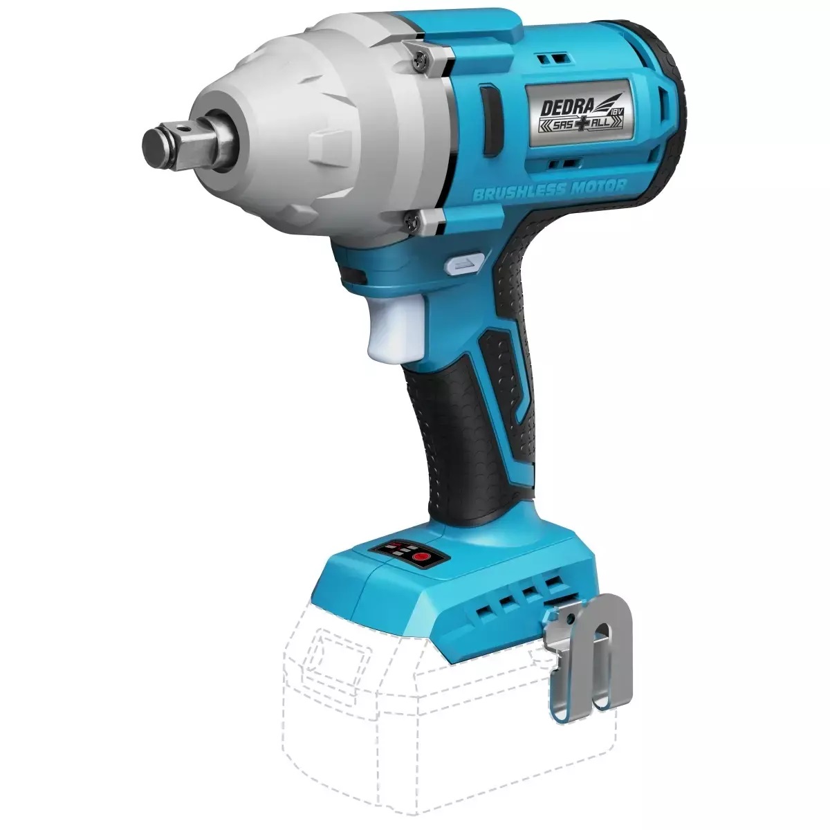 DEDRA Avvitatore a Percussione a Batteria 600 Nm Brushless con Impugnatura Gommata e Clip per Cintura