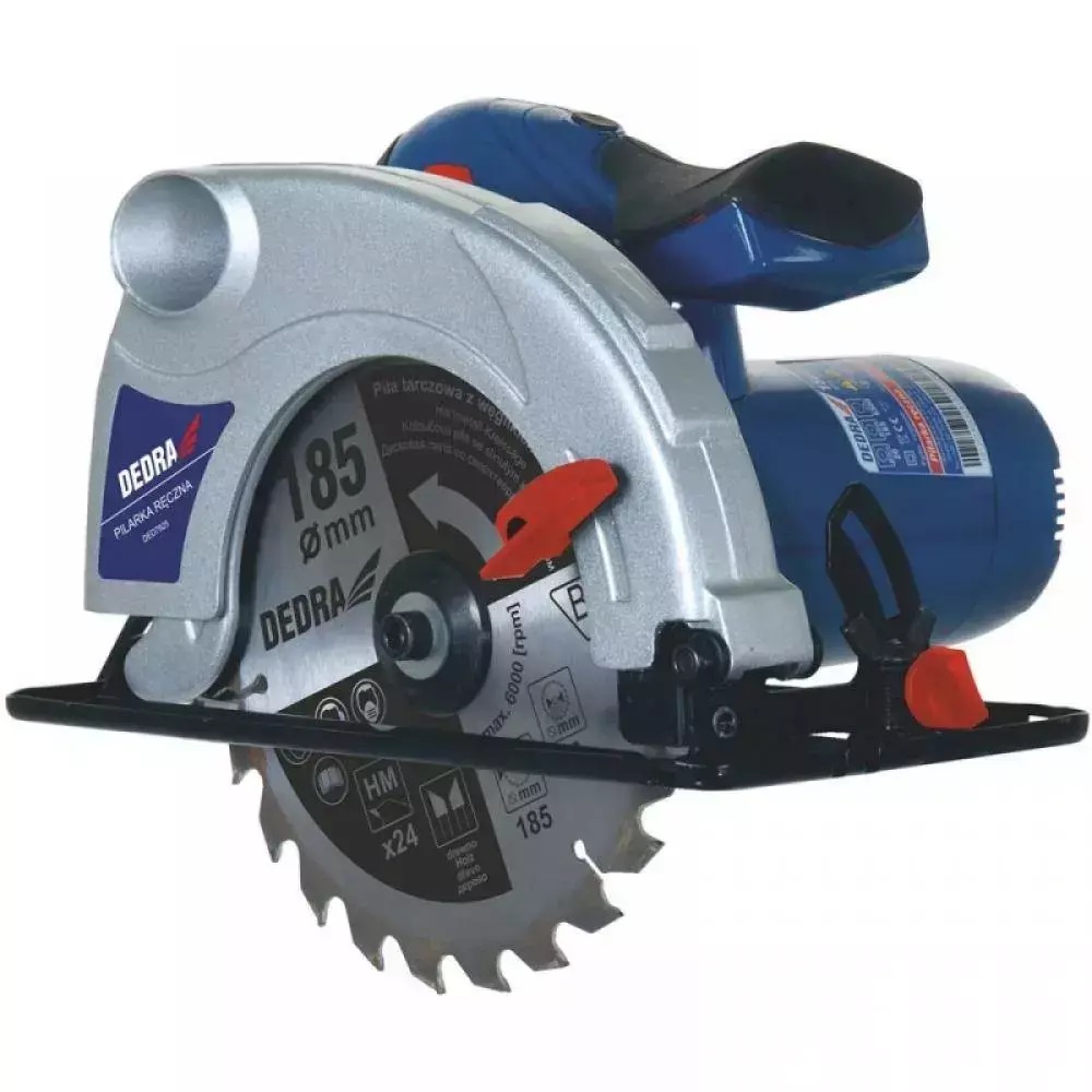 Dedra DED7925 Sega Circolare Manuale 1500W, Ø 185mm, Profondità di Taglio 66mm, Ergonomica con Impugnatura Morbida