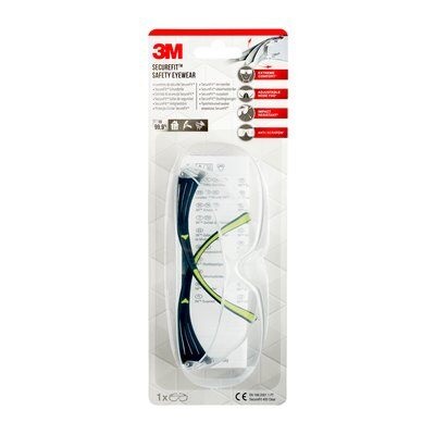 3M SecureFit™ SF400C Occhiali di Sicurezza con Lenti Trasparenti in Policarbonato, Design Avvolgente, Anti-Graffio