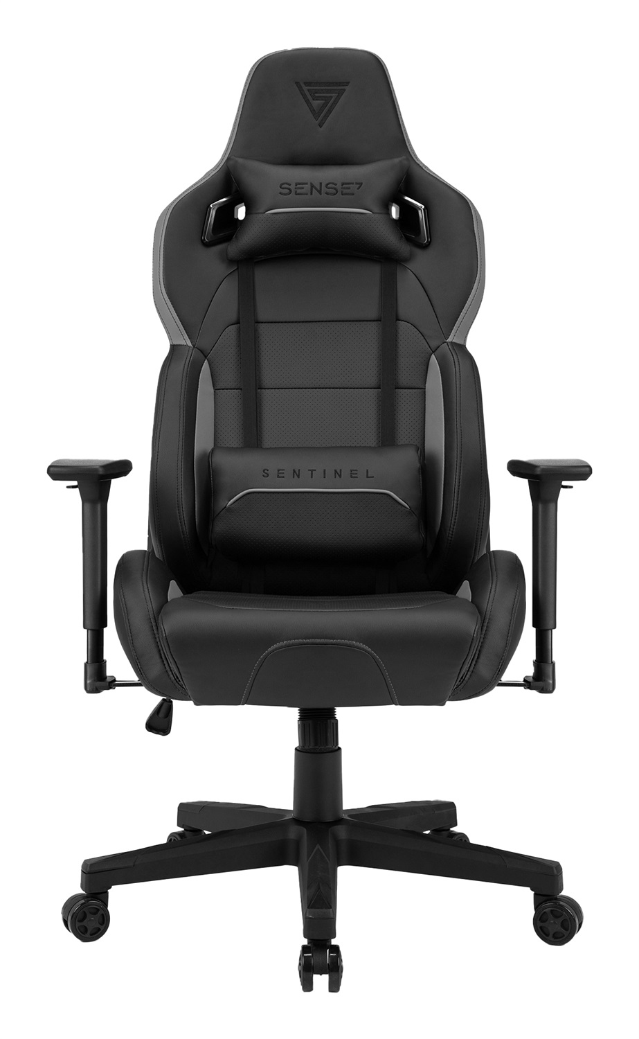 SENSE7 Sentinel - Poltrona da gioco ergonomica con cuscini lombari regolabili, inclinazione a 160°, braccioli 3D, funzione dondolo, fino a 150 kg, nera-grigia