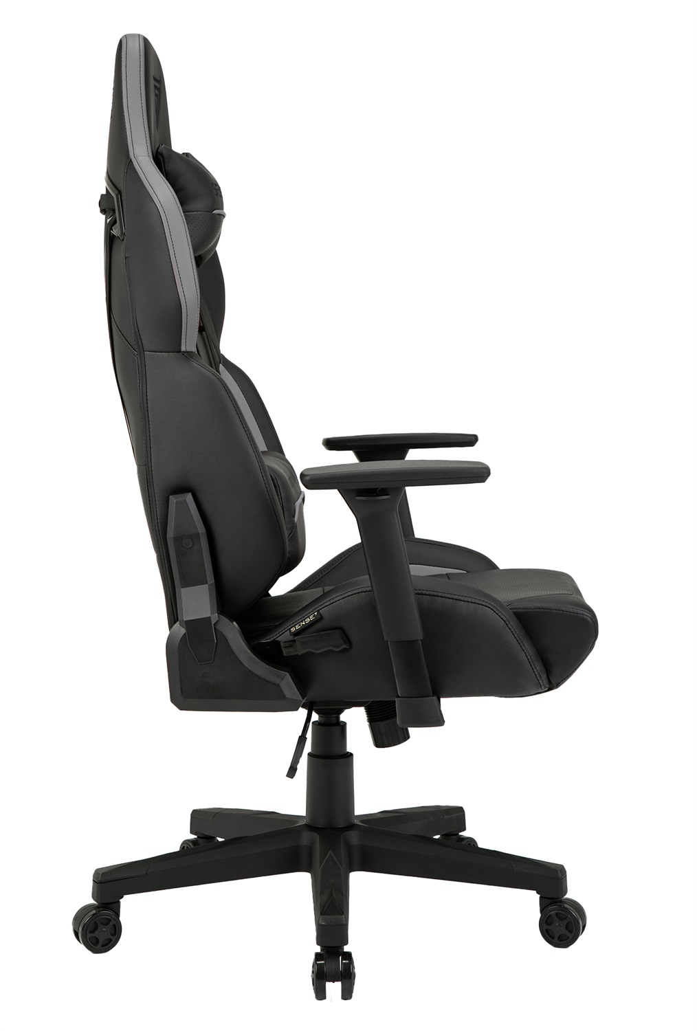 SENSE7 Sentinel - Poltrona da gioco ergonomica con cuscini lombari regolabili, inclinazione a 160°, braccioli 3D, funzione dondolo, fino a 150 kg, nera-grigia